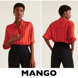 MANGO Red Oversize Striped Button Up Shirt Size 6- worn once